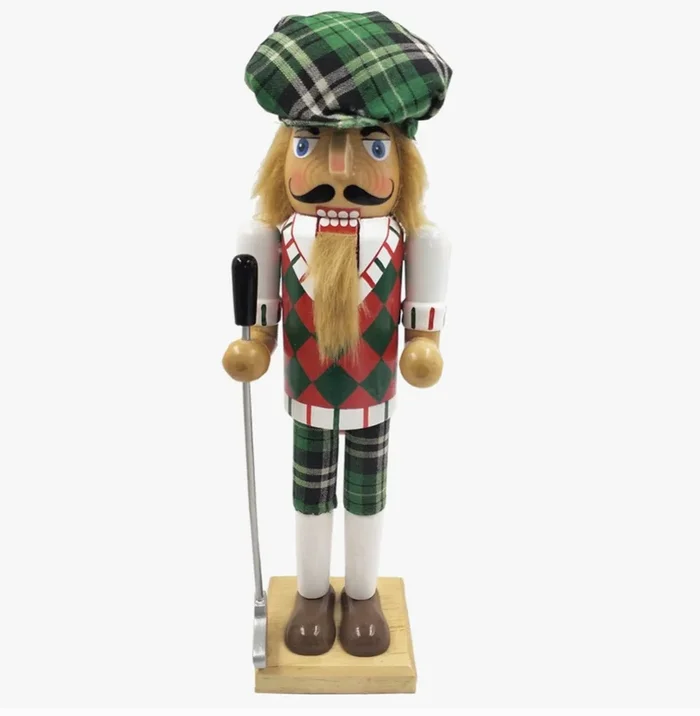 14″ Green Plaid Golfer Nutcracker