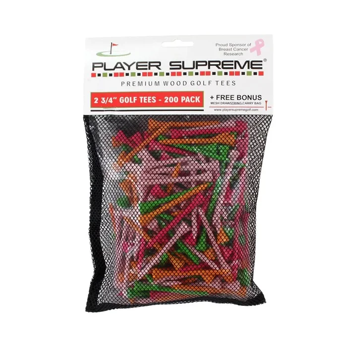 2 3/4″ Player Supreme Premium Wood Golf Tee – 200 Pack (Neon, White or Natural)