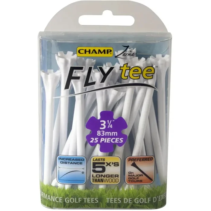 3 1/4″ White Champ Fly Tees -25 Pack