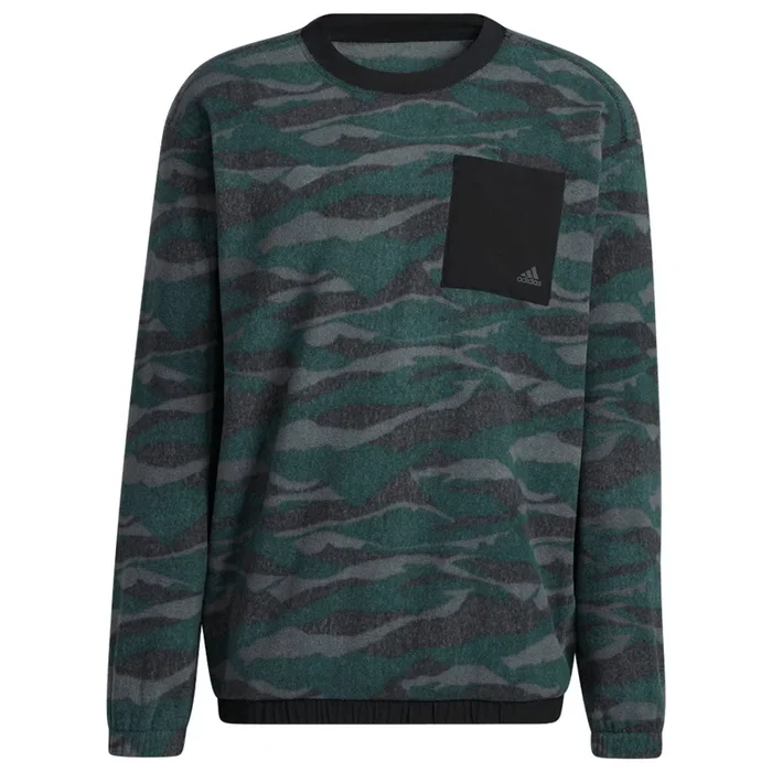 adidas Texture Print Crew Neck Sweatshirt – Black/Grey Six/Shadow Green