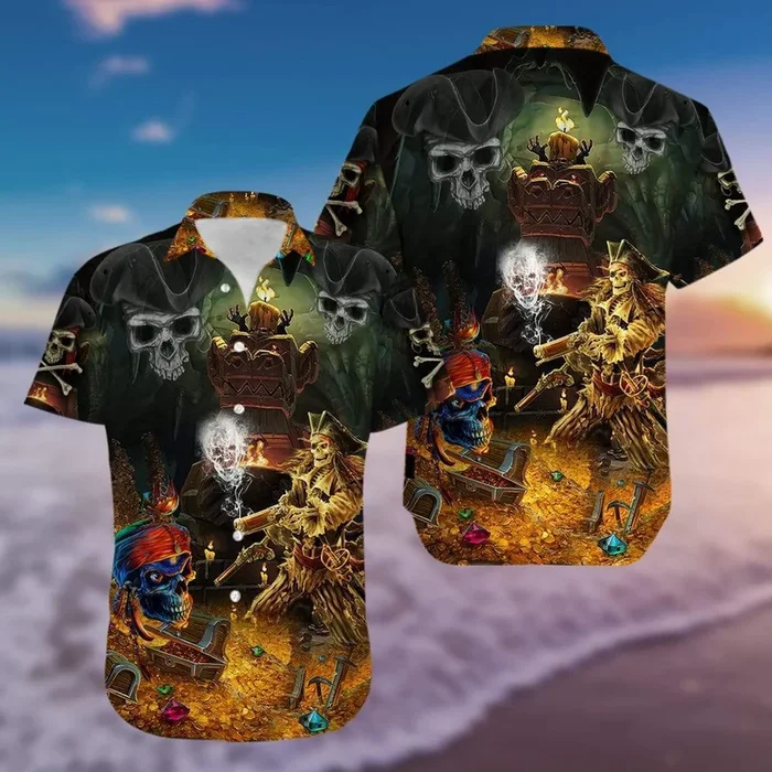 Amazing Pirate Skull Finding Treasure Hawaiian Shirts- For men and women – Fanshubus – Fanshubus.com
