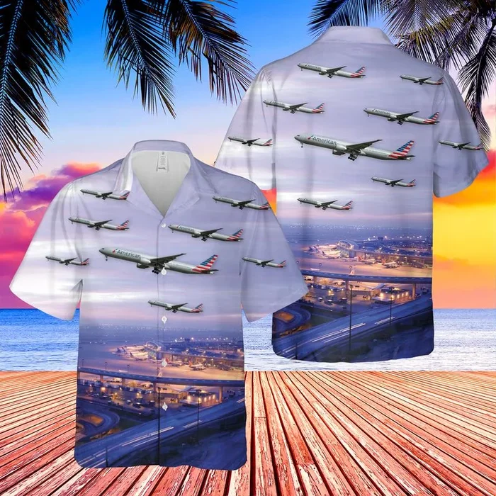 American Airlines Boeing 777-300ER At Dallas/Fort Worth International Airport Hawaiian Shirt – Fanshubus.com