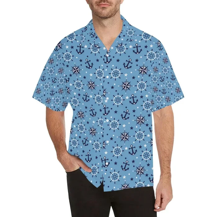 Anchors rudder compass star nautical pattern Men’s All Over Print Hawaiian Shirt- For men and women – Fanshubus – Fanshubus.com