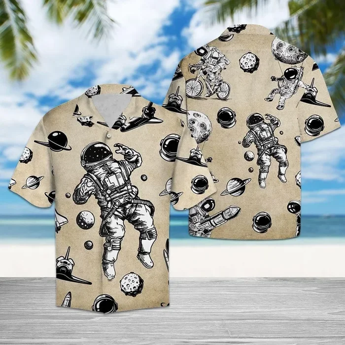 Astronaut Cream Unique Design Hawaiian Shirt- For men and women – Fanshubus – Fanshubus.com