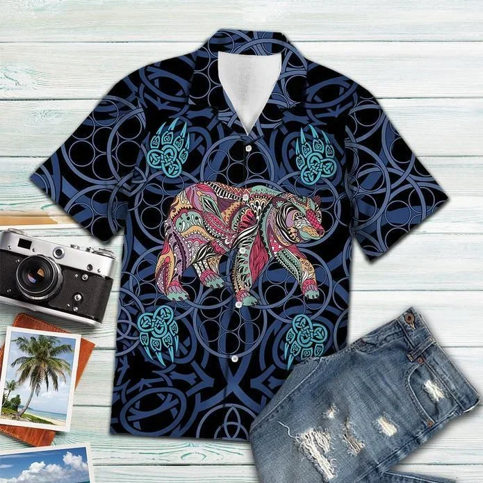 Bear Blue Mandala Hawaiian Shirt | For Men & Women | Adult |- For men and women – Fanshubus – Fanshubus.com