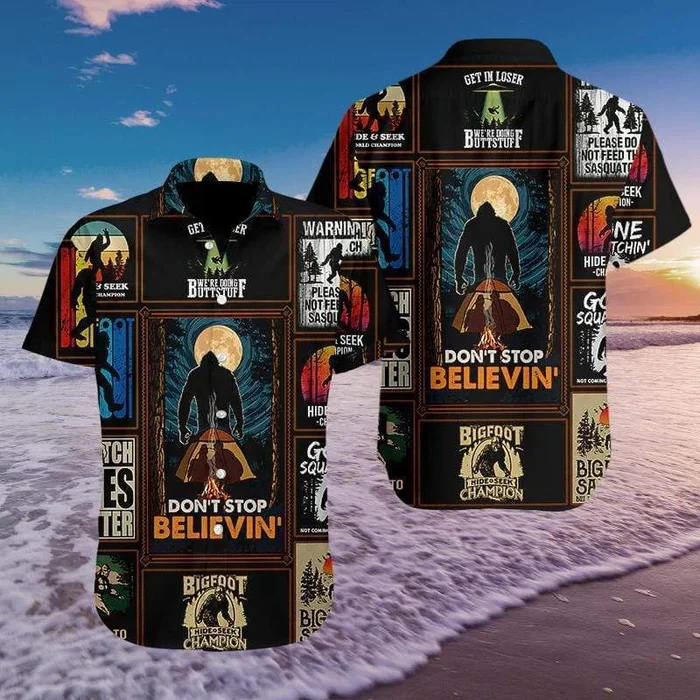 Bigfoot Don’t Stop Believin Unisex Hawaiian Shirt – For Men and Women – Fanshubus – Fanshubus.com