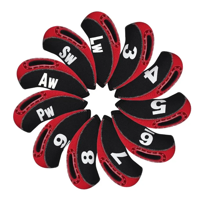 Black& Red Neoprene iron headcover with window 11pcs£¨3-9£¬PW,AW,SW,LW£© Head Cover