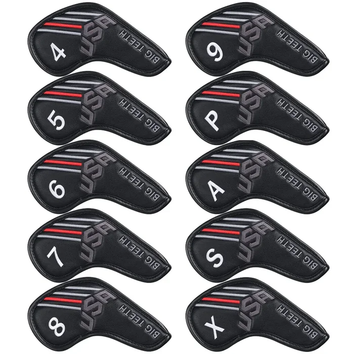 Black Embroidery Velcro Iron Headcover Set 10pcs