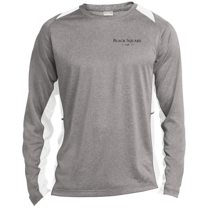 Black Square Golf Long Sleeve Heather Colorblock Performance Tee