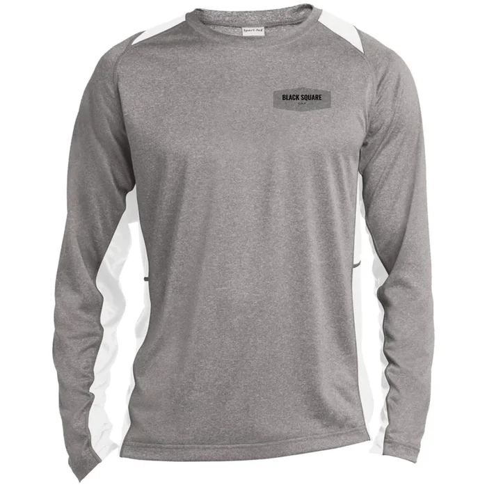 Black Square Golf Shield Long Sleeve Heather Colorblock Performance Tee