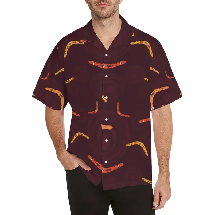 Boomerang Australian aboriginal ornament circle bl Men’s All Over Print Hawaiian Shirt- For men and women – Fanshubus – Fanshubus.com