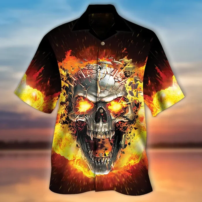 Broken Fire Skull Hawaiian Shirt – For Men and Women Fanshubus – Fanshubus.com