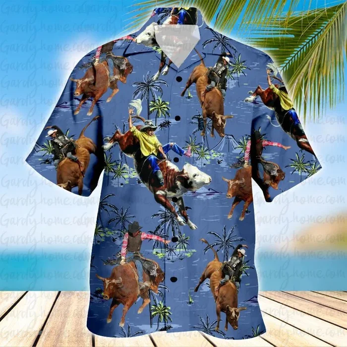 BULL RIDING OCEAN HAWAIIAN SHIRT 2 – Fanshubus.com