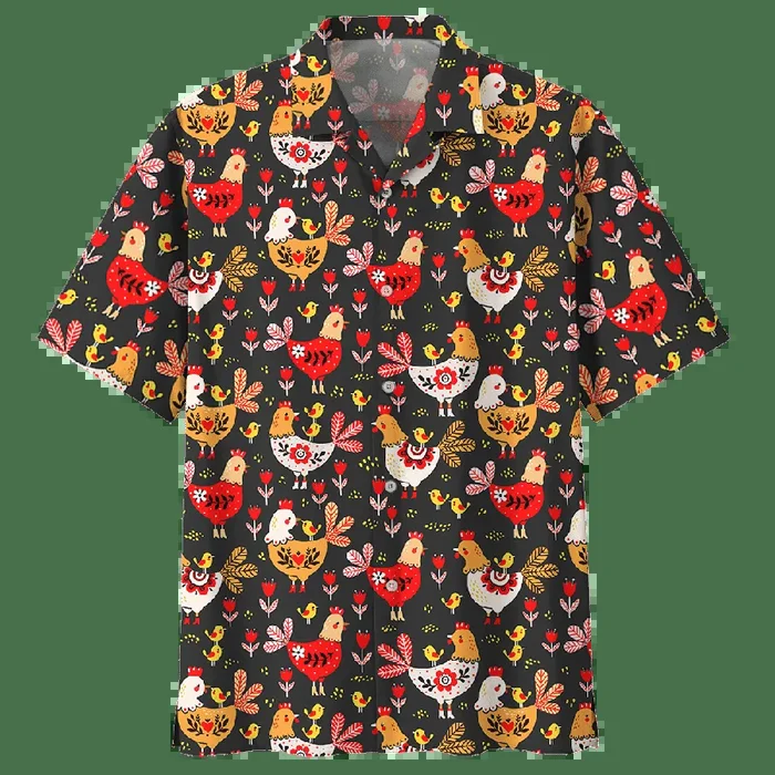 Chicken Black Amazing Design Unisex Hawaiian Shirt- For men and women – Fanshubus – Fanshubus.com
