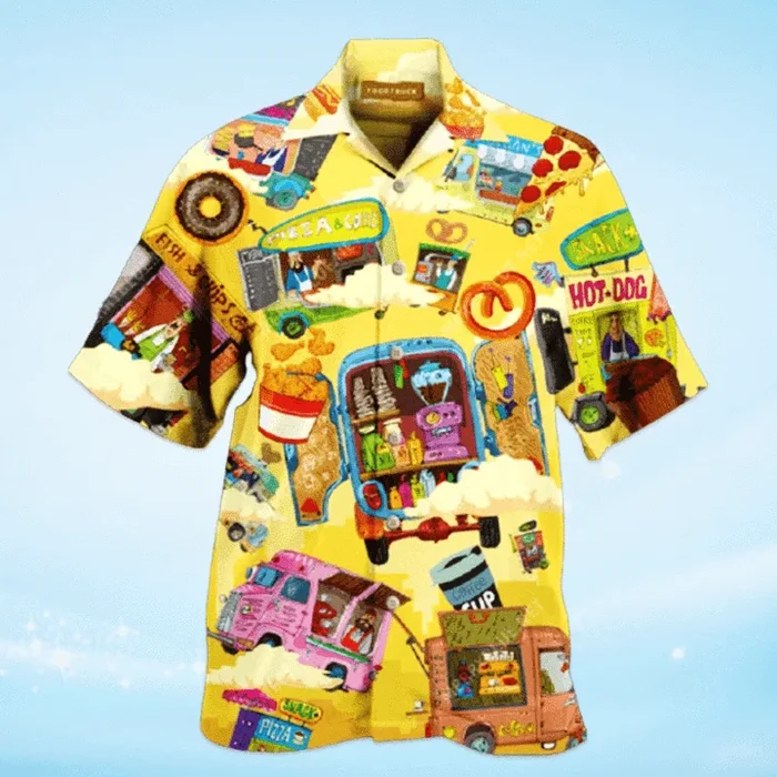 Colorful Food Trucks Yellow Hawaiian Shirt – For Men and Women – Fanshubus – Fanshubus.com