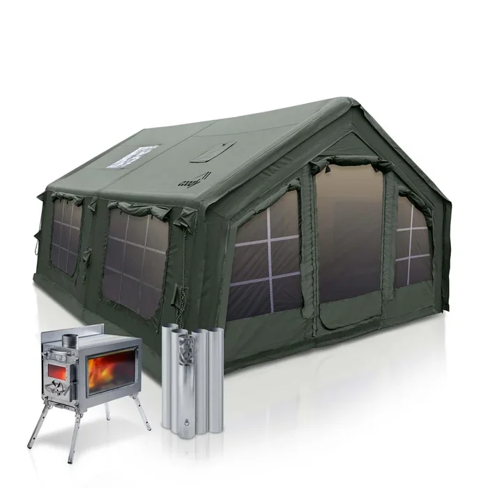 Coody 13.6 | RBM Outdoors (Koala 5) Forest Green + Stove Caminus M – Inflatable Tents with Stove