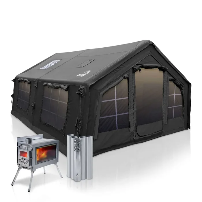 Coody 17.2 | RBM Outdoors (Koala 7) Black + Stove Caminus M – Inflatable Tents with Stove