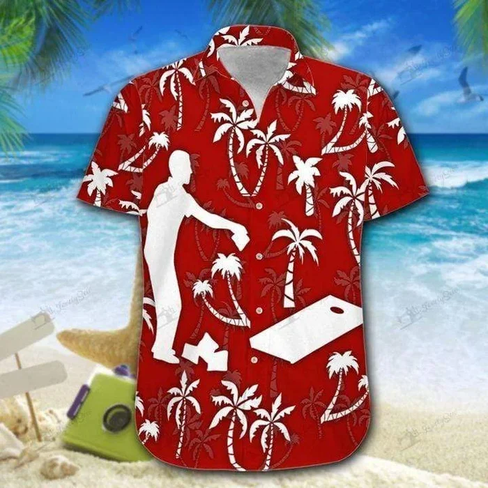 Cornhole Red Palm Tree Unisex Hawaiian Shirts- For men and women – Fanshubus – Fanshubus.com