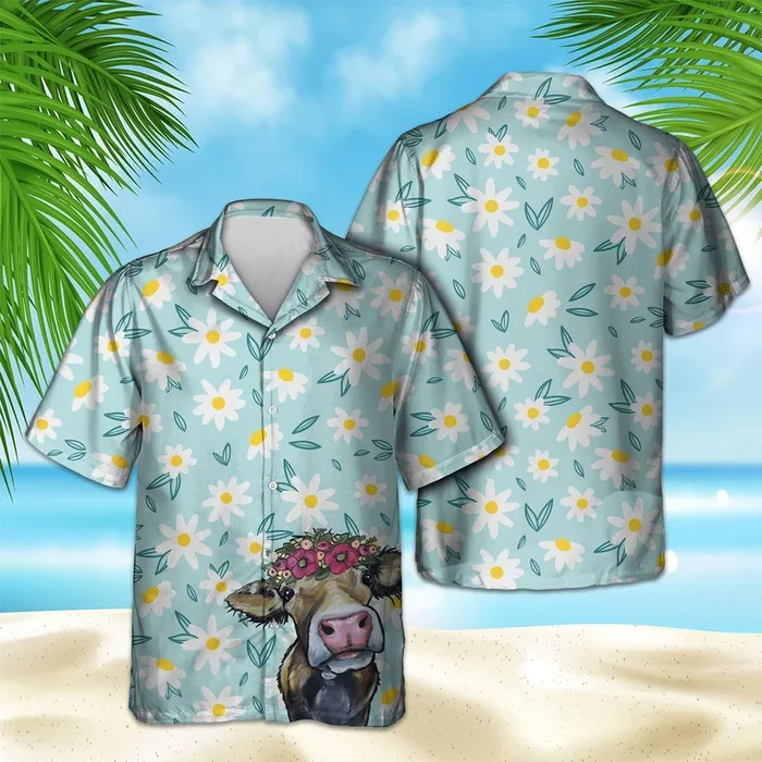 COW TINY FLOWER HAWAIIAN SHIRT . – Fanshubus.com