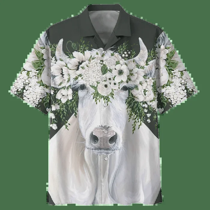 Cow White Awesome Design Unisex Hawaiian Shirt- For men and women – Fanshubus – Fanshubus.com