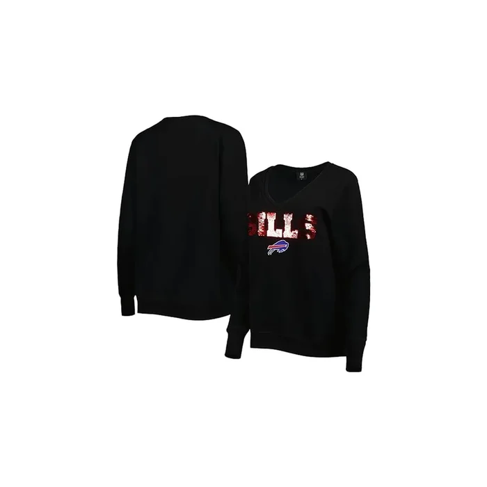 Cuce Women’s Buffalo Bills Black Deep V-Neck Fleece w/ Sequin Logo
