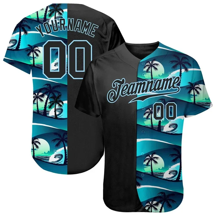 Custom 3D Pattern Design Tropical Hibiscus And Palm Trees Authentic Baseball Jersey – Fanshubus.com