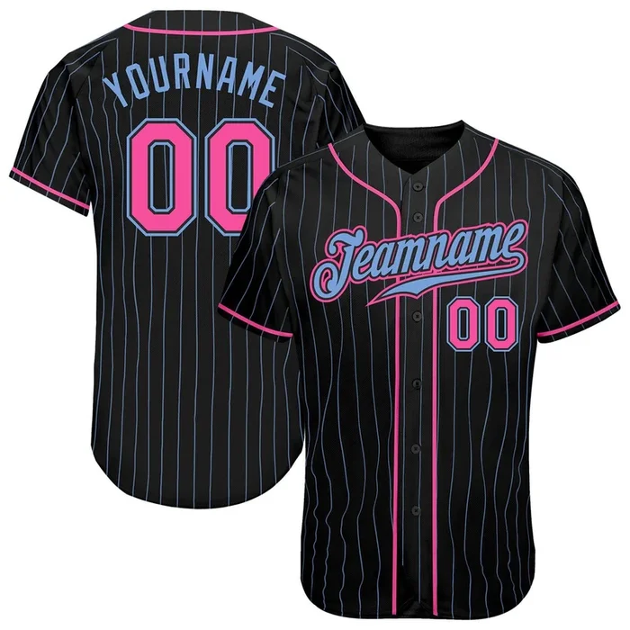 Custom Black Light Blue Pinstripe Pink-Light Blue Authentic Baseball Jersey – Fanshubus.com