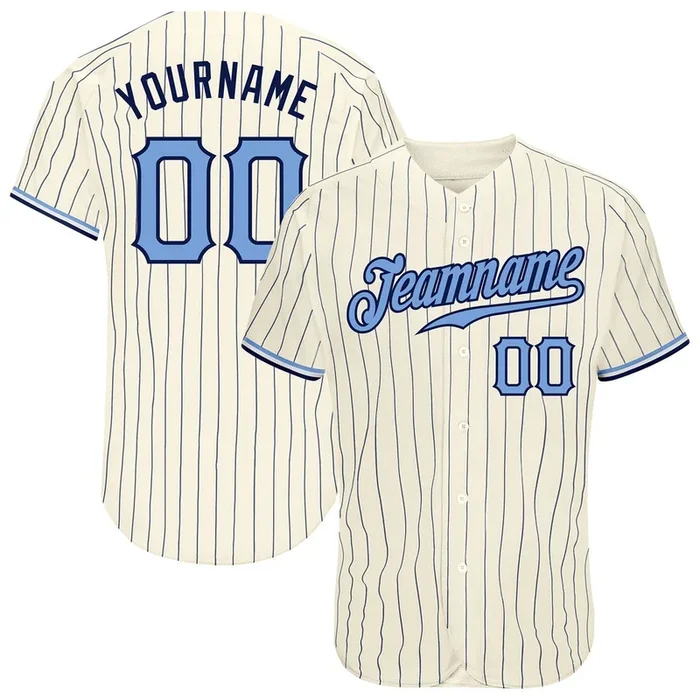 Custom Cream Navy Pinstripe Light Blue-Navy Authentic Baseball Jersey – Fanshubus.com