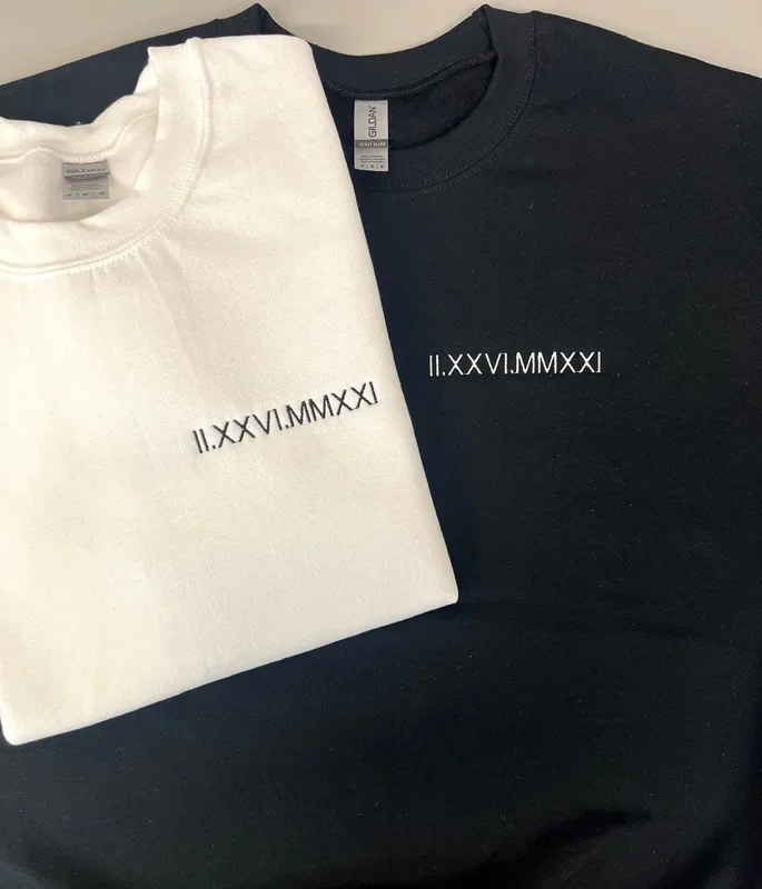 Custom Embroidered Roman Numeral Sweatshirt, Couple Shirt, Honeymoon Shirt, Anniversary Year, Personalized Date Hoodie, Valentines Day Gift – Fanshubus.com