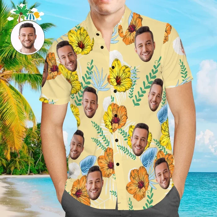 Custom Face Hawaiian Shirt Floral Print Tropical Style Shirt Gift for Men – For men and women – Fanshubus – Fanshubus.com