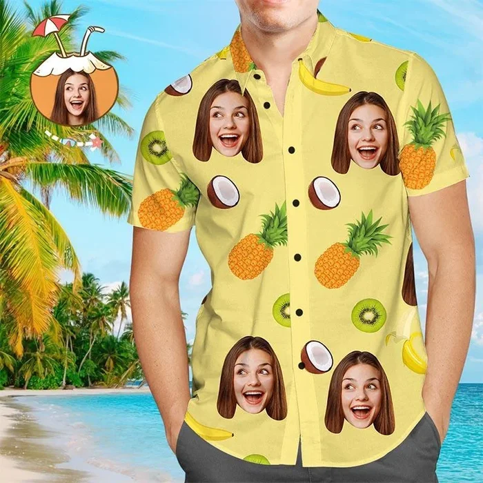Custom Face Hawaiian Shirt Fruits Personalized Tee for Husband – Fanshubus.com