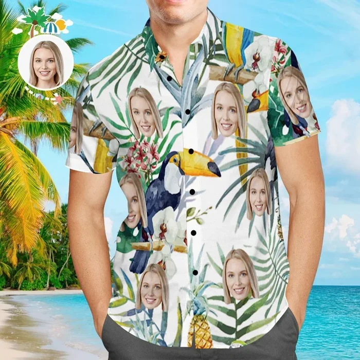 Custom Face Hawaiian Shirt Funny Bird Design Aloha Beach Shirt- For men and women – Fanshubus – Fanshubus.com