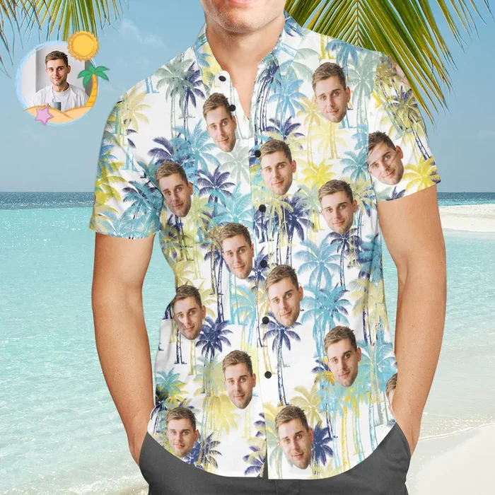 Custom Face Hawaiian Shirt Multicolor Coconut Tree Funny Beach Shirt for Men – For men and women – Fanshubus – Fanshubus.com