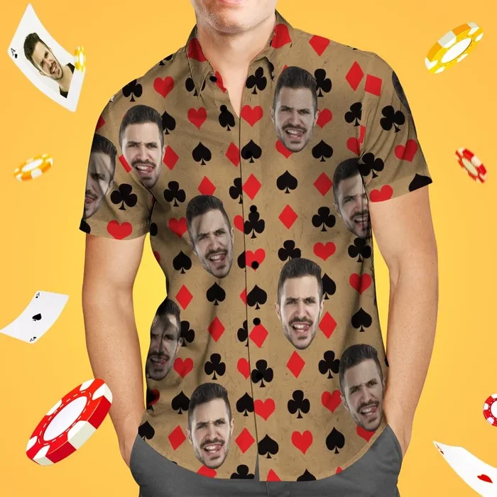 Custom Face Hawaiian Shirt Personalised Poker Shirt Gift for Him – For men and women – Fanshubus – Fanshubus.com