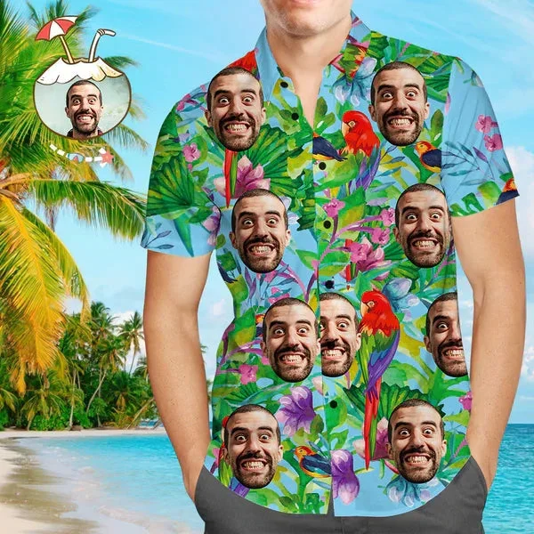 Custom Face Shirt with Text Men’s Hawaiian Shirt Colorful Parrot – For men and women – Fanshubus – Fanshubus.com