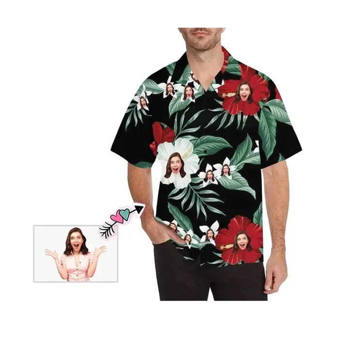 Custom Face White Flowers Men’s Hawaiian Shirt- For men and women – Fanshubus – Fanshubus.com