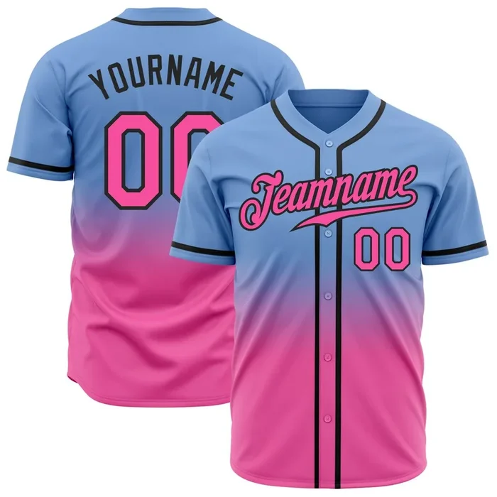 Custom Light Blue Pink-Black Authentic Fade Fashion Baseball Jersey – Fanshubus.com
