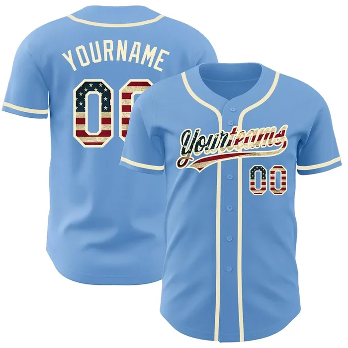 Custom Light Blue Vintage USA Flag-Cream Authentic Baseball Jersey – Fanshubus.com