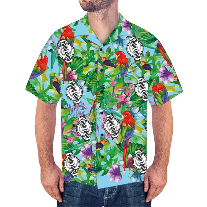 Custom Logo Shirt Men’s Hawaiian Shirt Colorful Parrot – Unique Beach Shirt – For Men and Women Fanshubus – Fanshubus.com