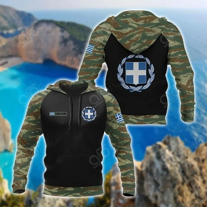 Custom Name Greece Coat Of Arms Camo Unisex Adult Hoodies – Fanshubus.com