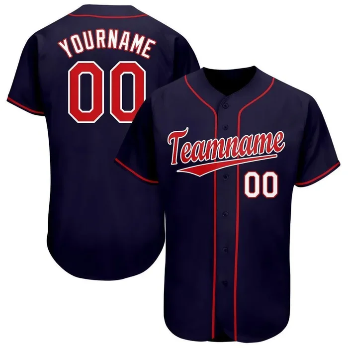 Custom Navy Red-White Baseball Jersey – Fanshubus.com