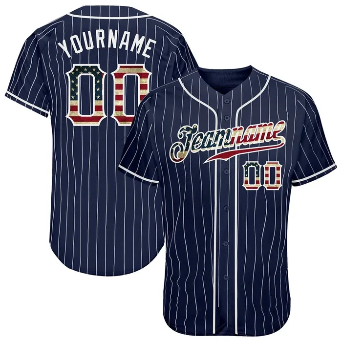 Custom Navy White Pinstripe Vintage USA Flag-White Authentic Baseball Jersey – Fanshubus.com