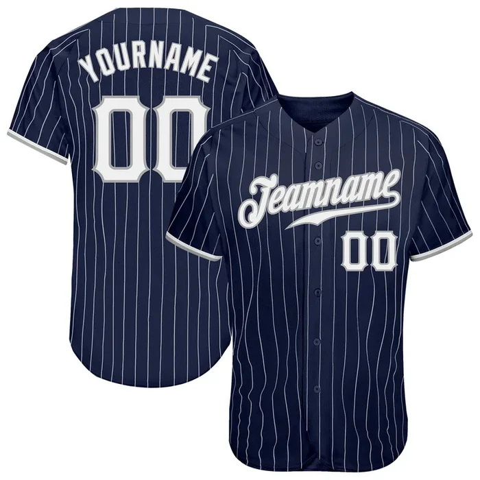 Custom Navy White Pinstripe White-Gray Authentic Baseball Jersey – Fanshubus.com
