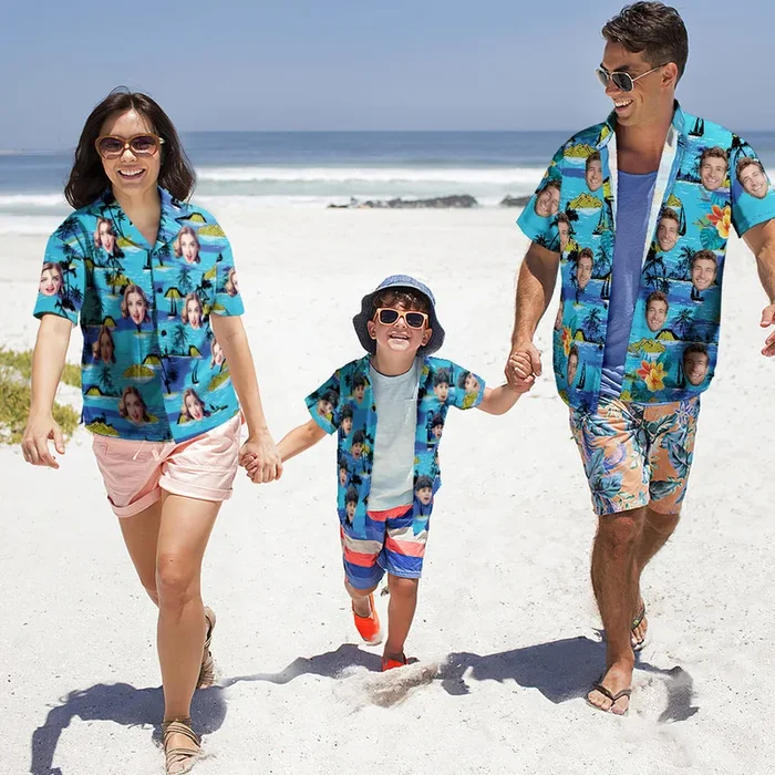 Custom Photo Hawaiian Shirt Parent-child Wears Personalised Face Hawaiian Shirt Gift Vice City – For men and women – Fanshubus – Fanshubus.com