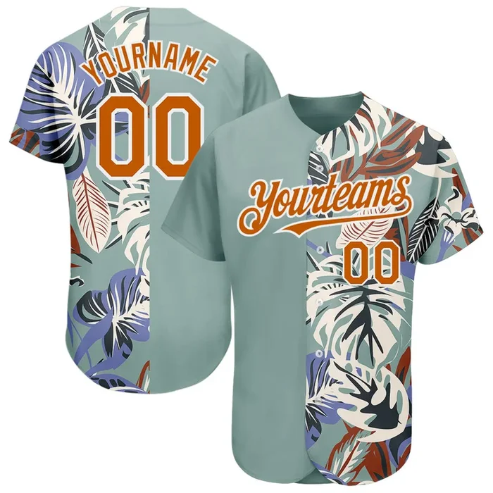 Custom Teal Texas Orange-White 3D Pattern Design Hawaii Tropical Palm Leaves Authentic Baseball Jersey – Fanshubus.com