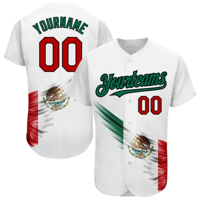 Custom White Red Kelly Green-Black 3D The Abstract Wing With Mexican Flag Authentic Baseball Jersey – Fanshubus.com