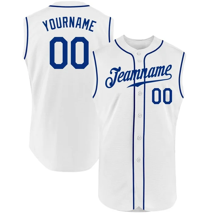 Custom White Royal Authentic Sleeveless Baseball Jersey – Fanshubus.com