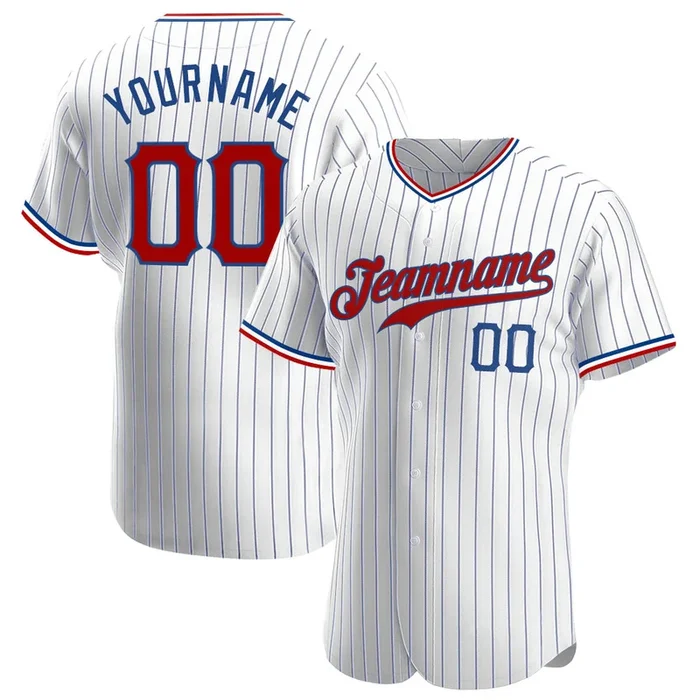 Custom White Royal Pinstripe Red-Royal Authentic Baseball Jersey – Fanshubus.com