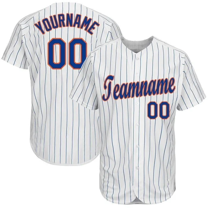 Custom White Royal Pinstripe Royal-Orange Baseball Jersey – Fanshubus.com
