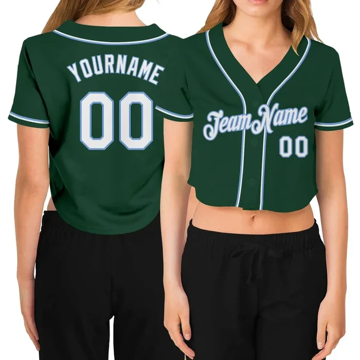 Custom Women’s Green White-Light Blue V-Neck Cropped Baseball Jersey – Fanshubus.com